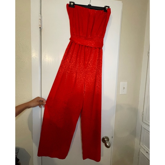 Socialite Red Satin Leopard Print Jumpsuit - Picture 3 of 4